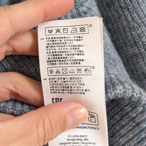 Maje Blue High-neck Mohair Wool Long Sleeve Sweater with Open Shoulder, size 1/S - Picture 9 of 10